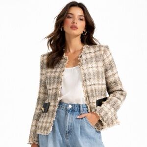 Zara Cream and Black Tweed Blazer